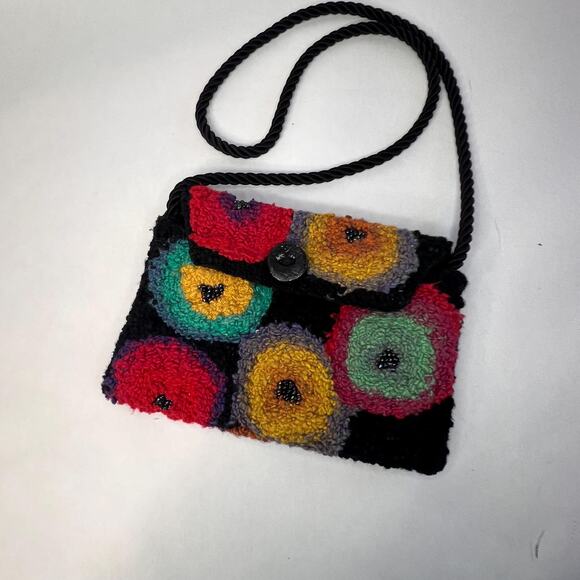 Vintage Handmade Punch Needle Purse – Beaded Shoulder Bag – 1970s Boho Clutch - Picture 1 of 9